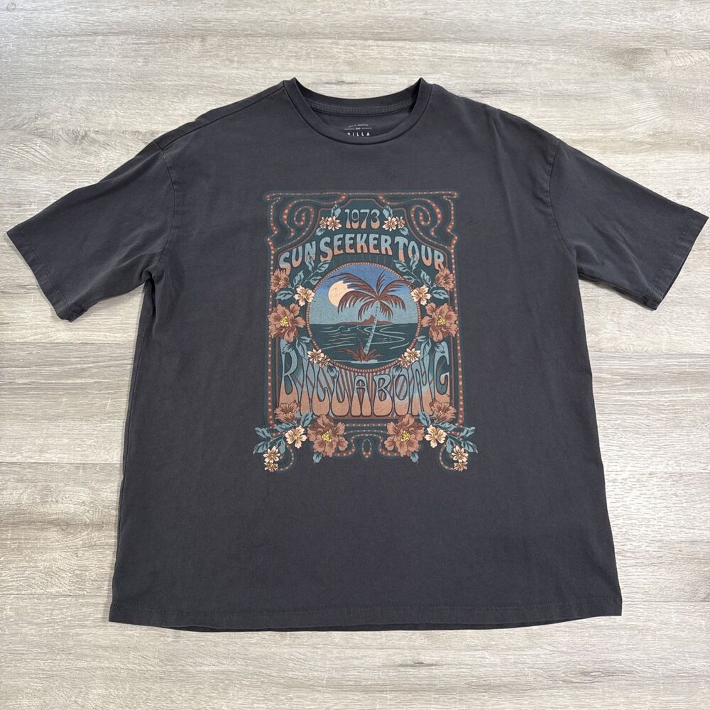 Billabong Shirt Sun Seeker Tour 1973 Men’s Black Medium 100% Cotton Surf